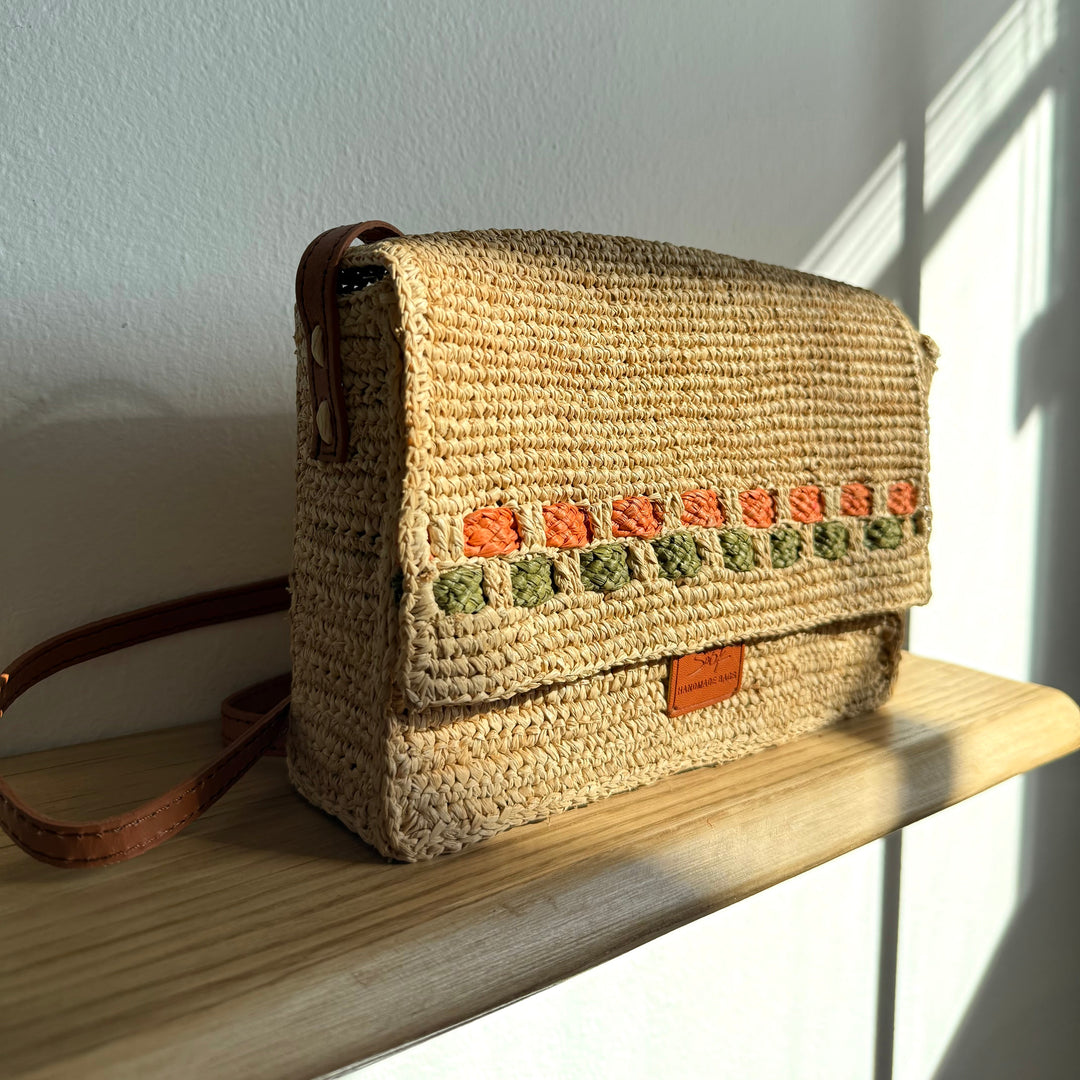 Zera - Borsa a tracolla in rafia naturale