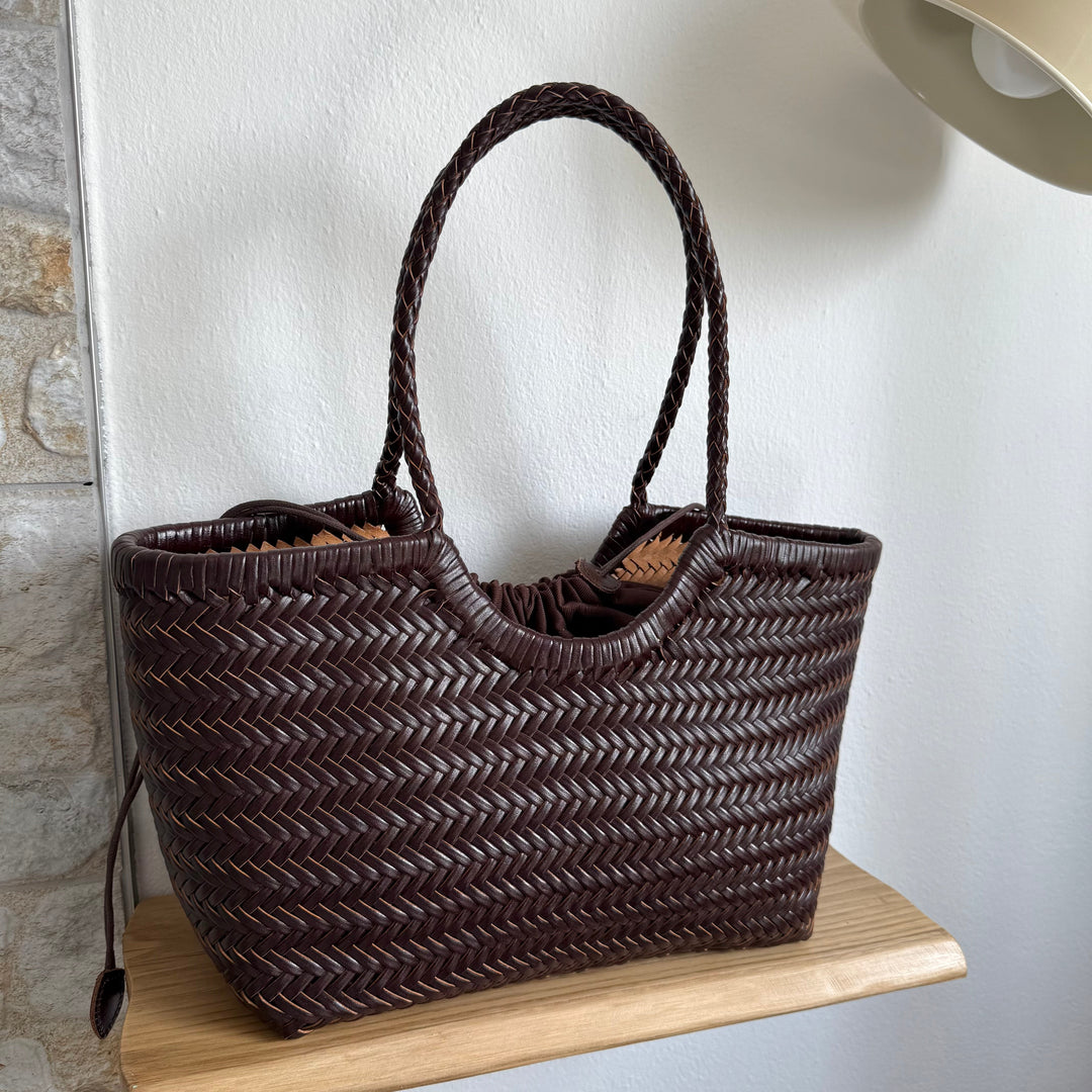 Carmel SOOK - Borsa in pelle intrecciata a mano - caffè