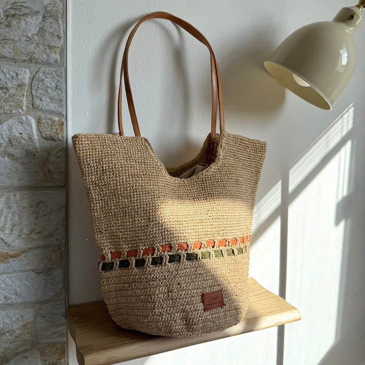 Zola SOOK - Borsa in rafia naturale fatta a mano - verde pastello e ambra