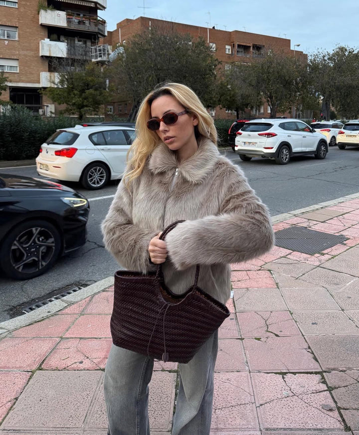 Carmel SOOK - Borsa in pelle intrecciata a mano - caffè