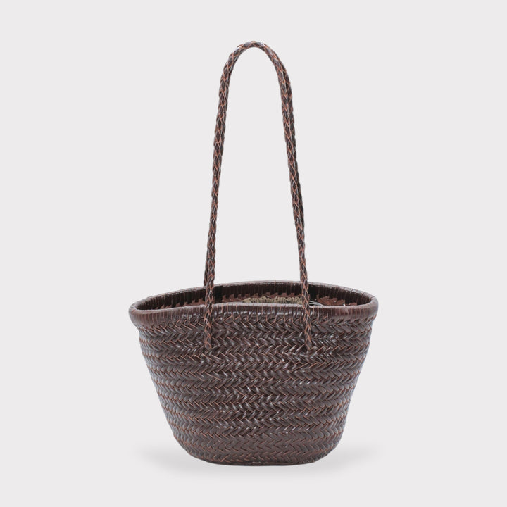 Carmel SOOK - Borsa a secchiello in pelle intrecciata a mano - cioccolato