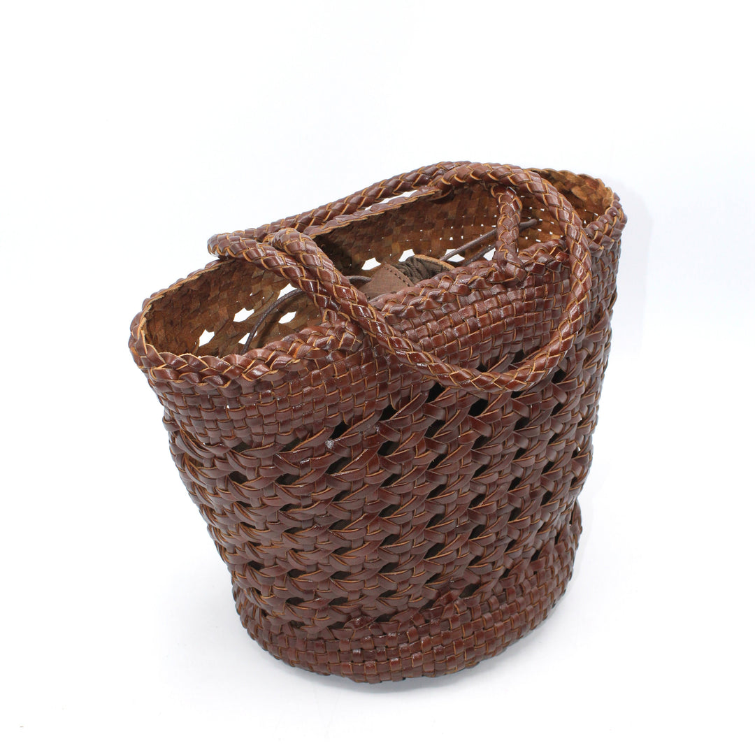 Ivy SOOK - Borsa a cestino in pelle intrecciata a mano - caffè