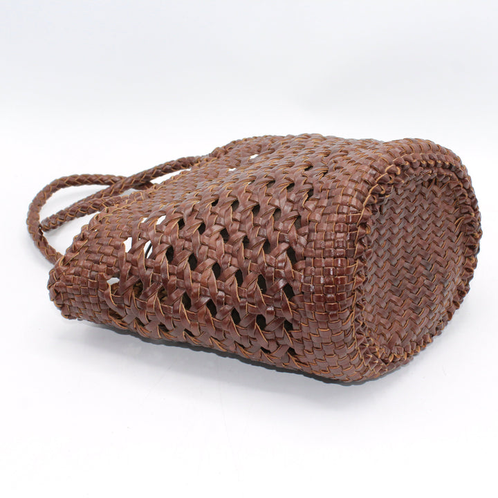 Ivy SOOK - Borsa a cestino in pelle intrecciata a mano - caffè