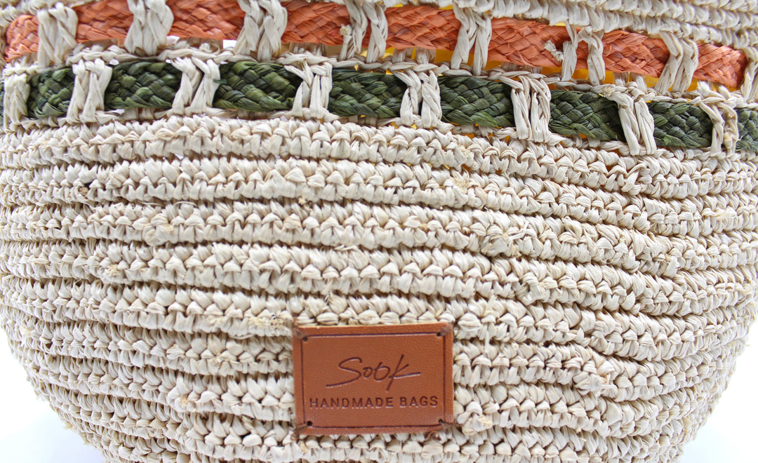 Zola SOOK - Borsa in rafia naturale fatta a mano - verde pastello e ambra