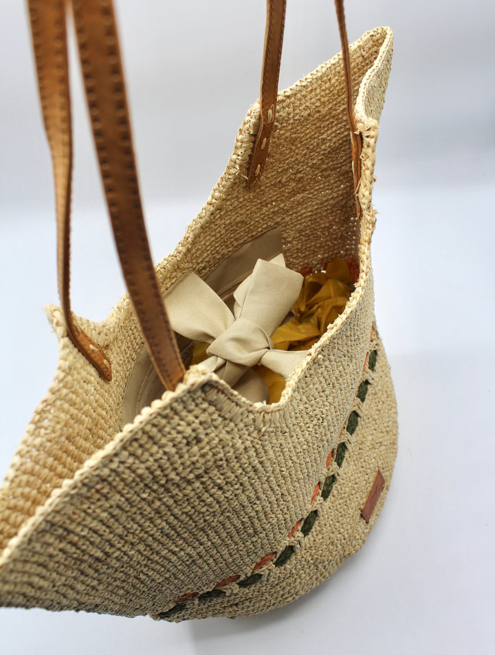 Zola SOOK - Borsa in rafia naturale fatta a mano - verde pastello e ambra