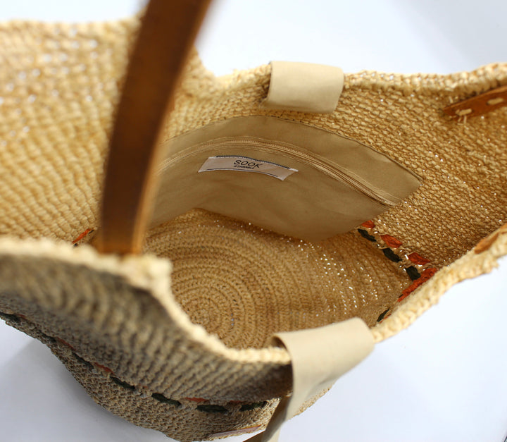 Zola SOOK - Borsa in rafia naturale fatta a mano - verde pastello e ambra