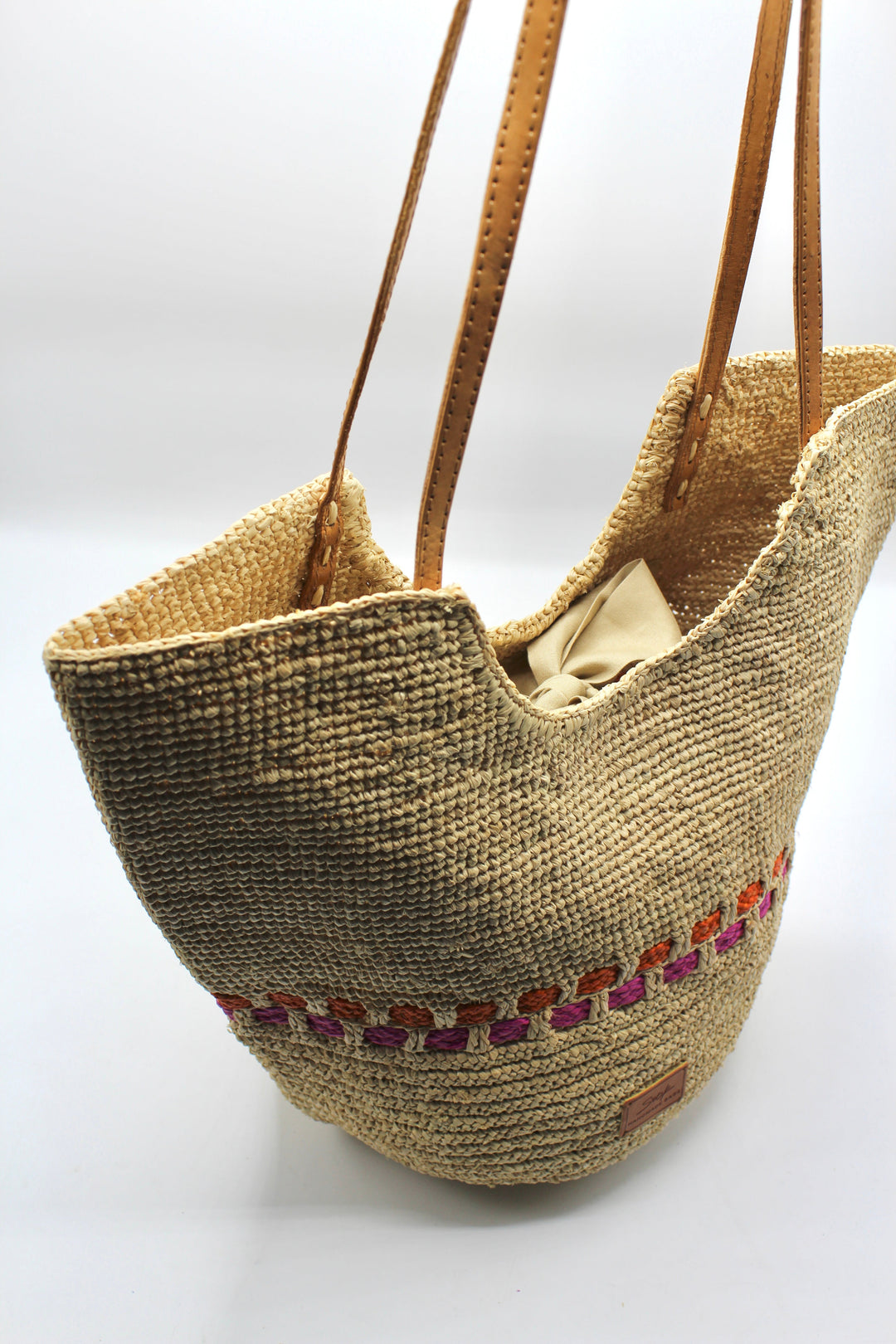 Zola SOOK - Borsa in rafia naturale fatta a mano - fucsia e arancione