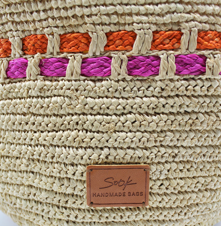 Zola SOOK - Borsa in rafia naturale fatta a mano - fucsia e arancione