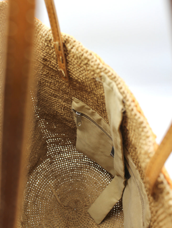 Flora SOOK - Borsa in rafia naturale fatta a mano con fiori arancioni