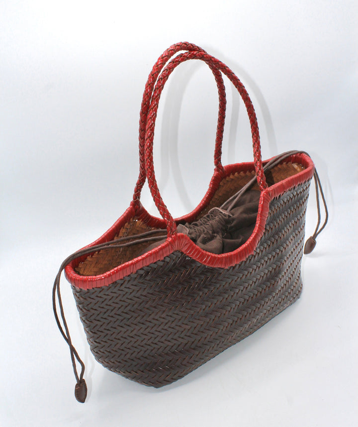 Carmel SOOK - Borsa in pelle intrecciata a mano - rosso rétro e caffè