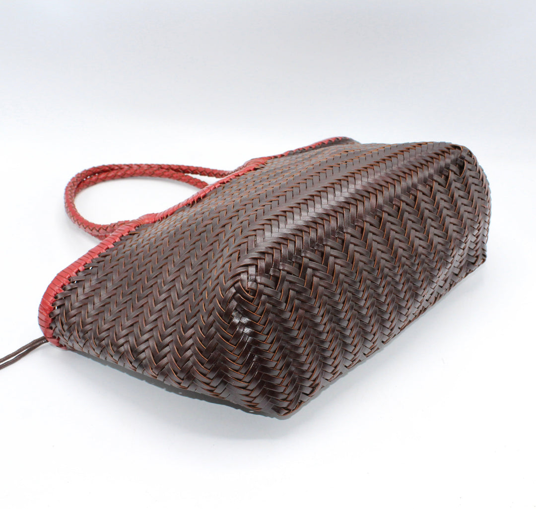 Carmel SOOK - Borsa in pelle intrecciata a mano - rosso rétro e caffè