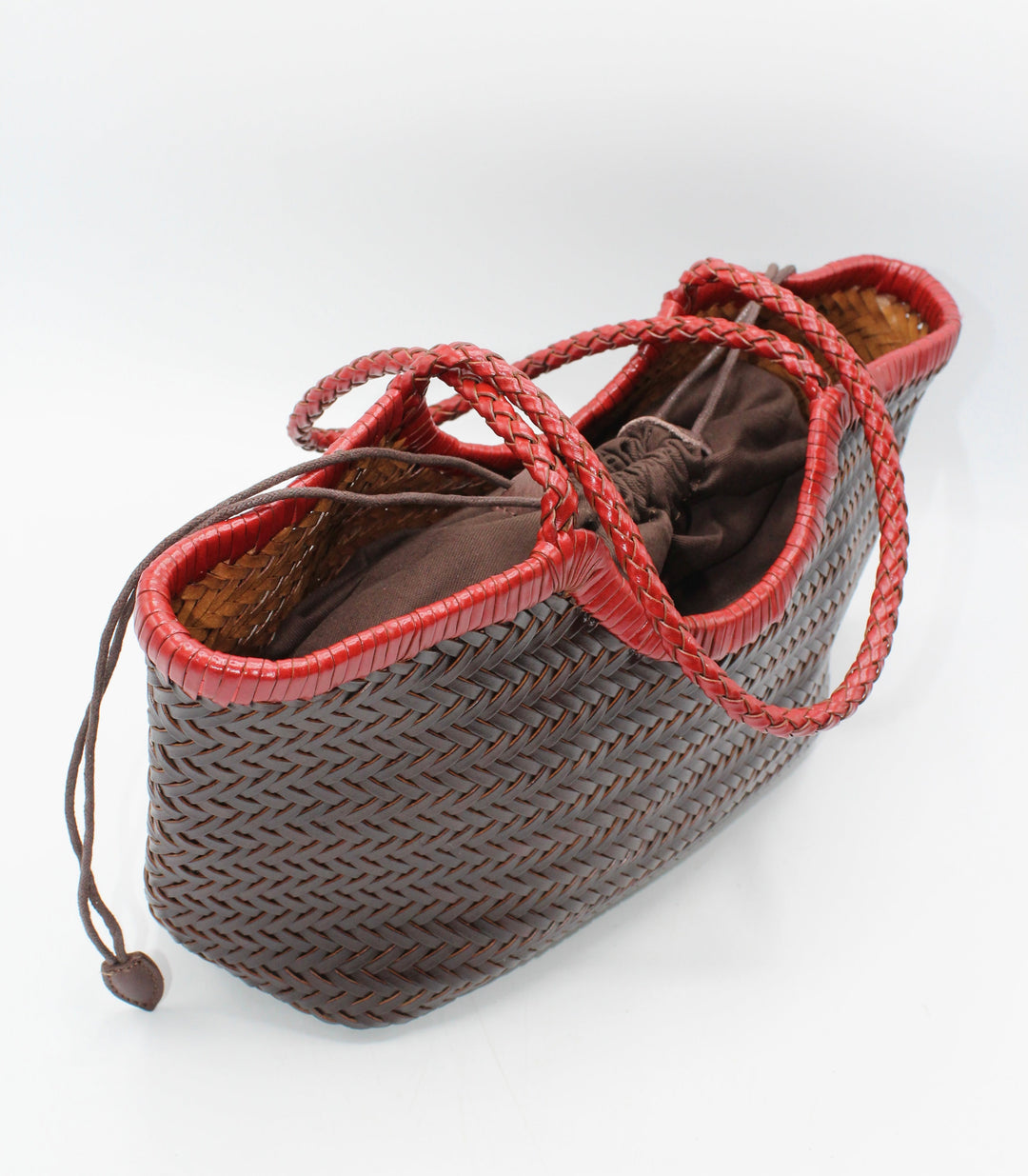 Carmel SOOK - Borsa in pelle intrecciata a mano - rosso rétro e caffè