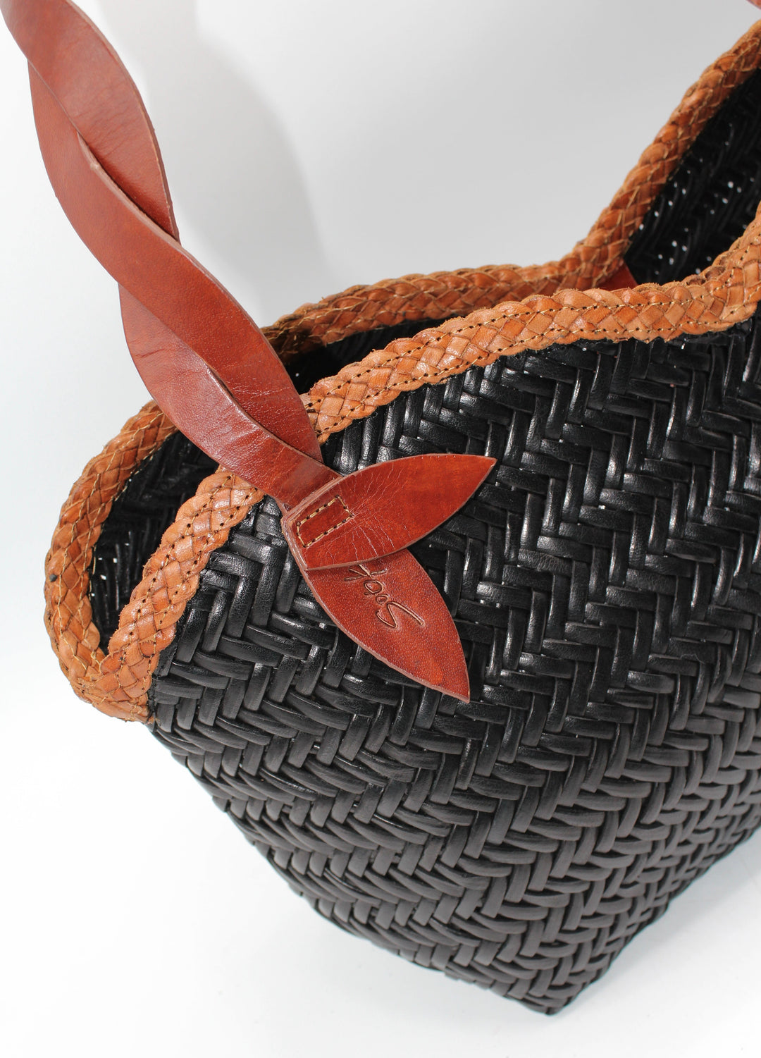 Léafa SOOK - Borsa a spalla in pelle conciata al vegetale - marrone e nero