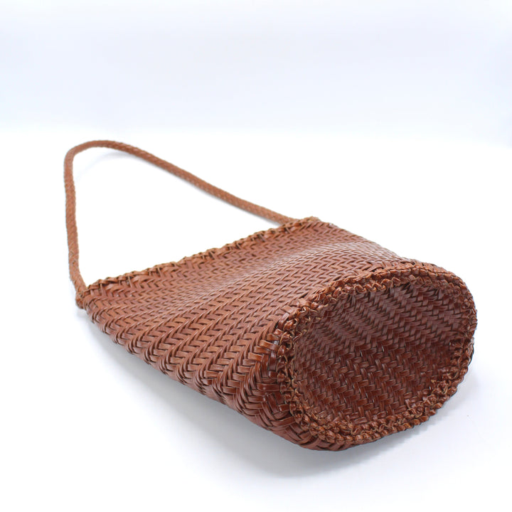 Esmée SOOK - Borsa a secchiello in pelle riciclata intrecciata - caramello