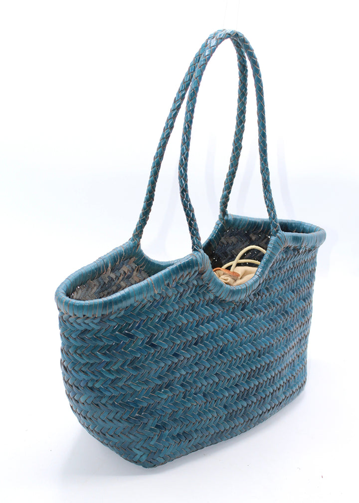 Adria SOOK - Borsa grande in pelle intrecciata a mano - blu mare