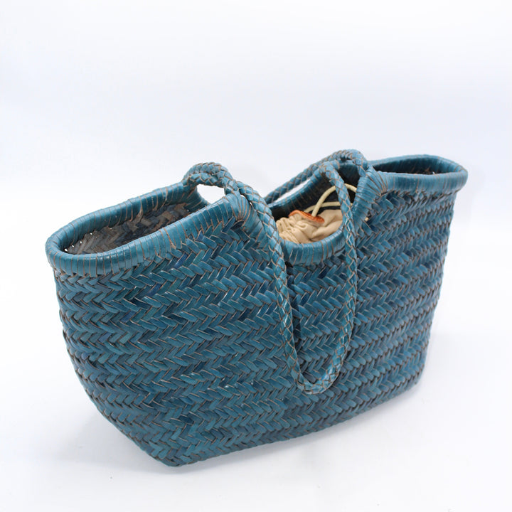 Adria SOOK - Borsa grande in pelle intrecciata a mano - blu mare