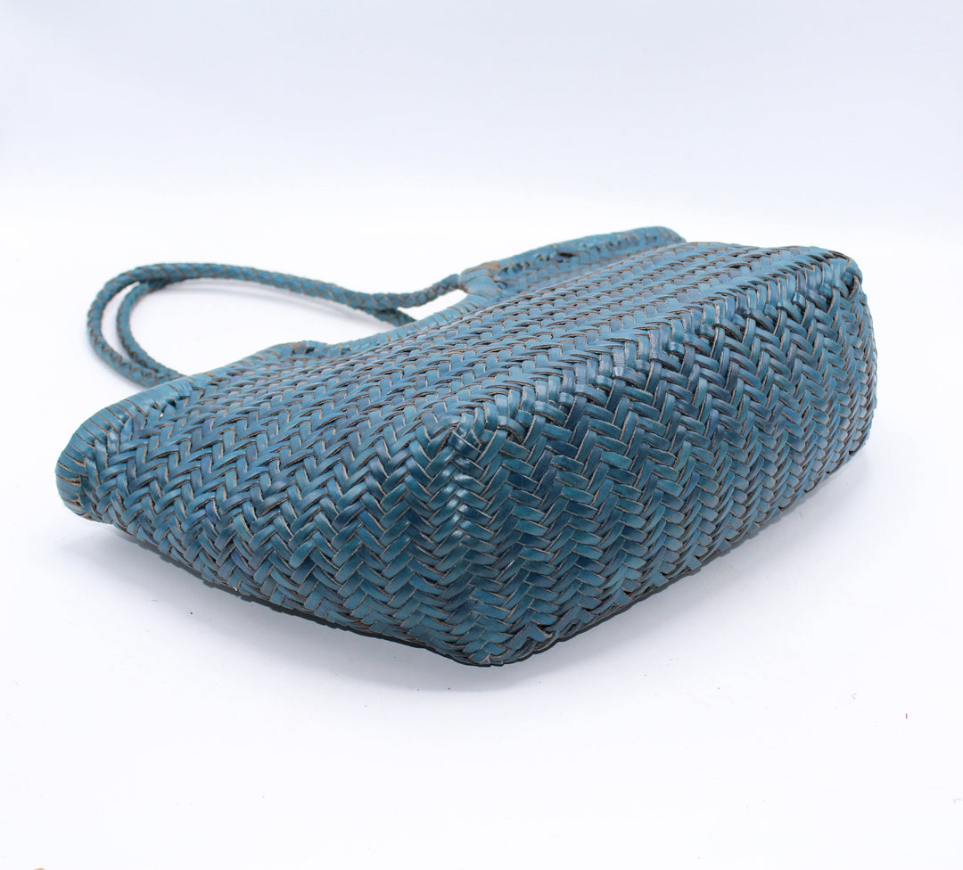 Adria SOOK - Borsa grande in pelle intrecciata a mano - blu mare