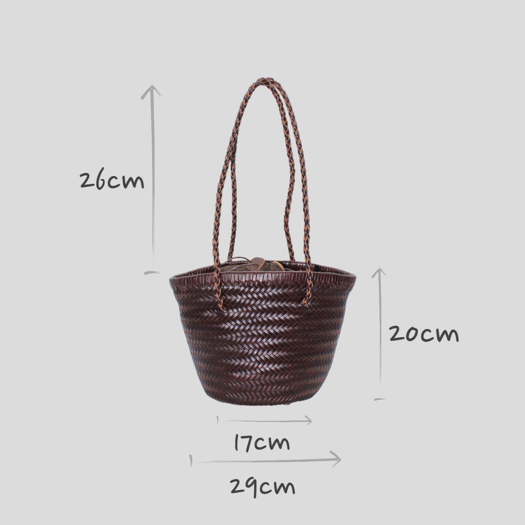 Carmel SOOK - Borsa a secchiello in pelle intrecciata a mano - cioccolato
