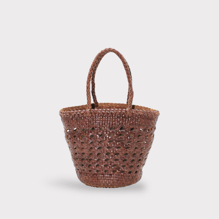 Ivy SOOK - Borsa a cestino in pelle intrecciata a mano - caffè