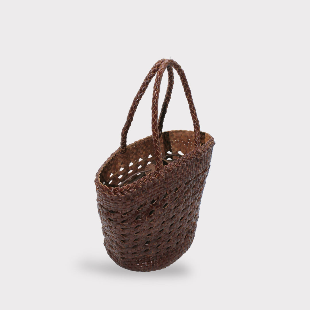 Ivy SOOK - Borsa a cestino in pelle intrecciata a mano - caffè