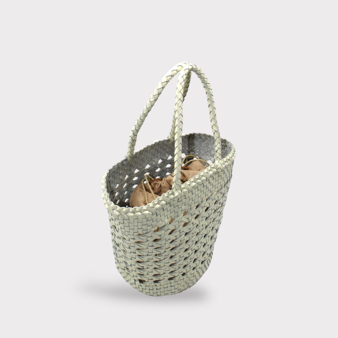 Ivy SOOK - Borsa a cestino in pelle intrecciata a mano - bianco crema