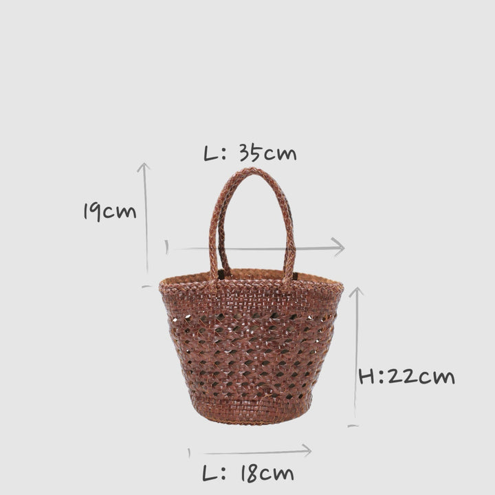 Ivy SOOK - Borsa a cestino in pelle intrecciata a mano - caffè
