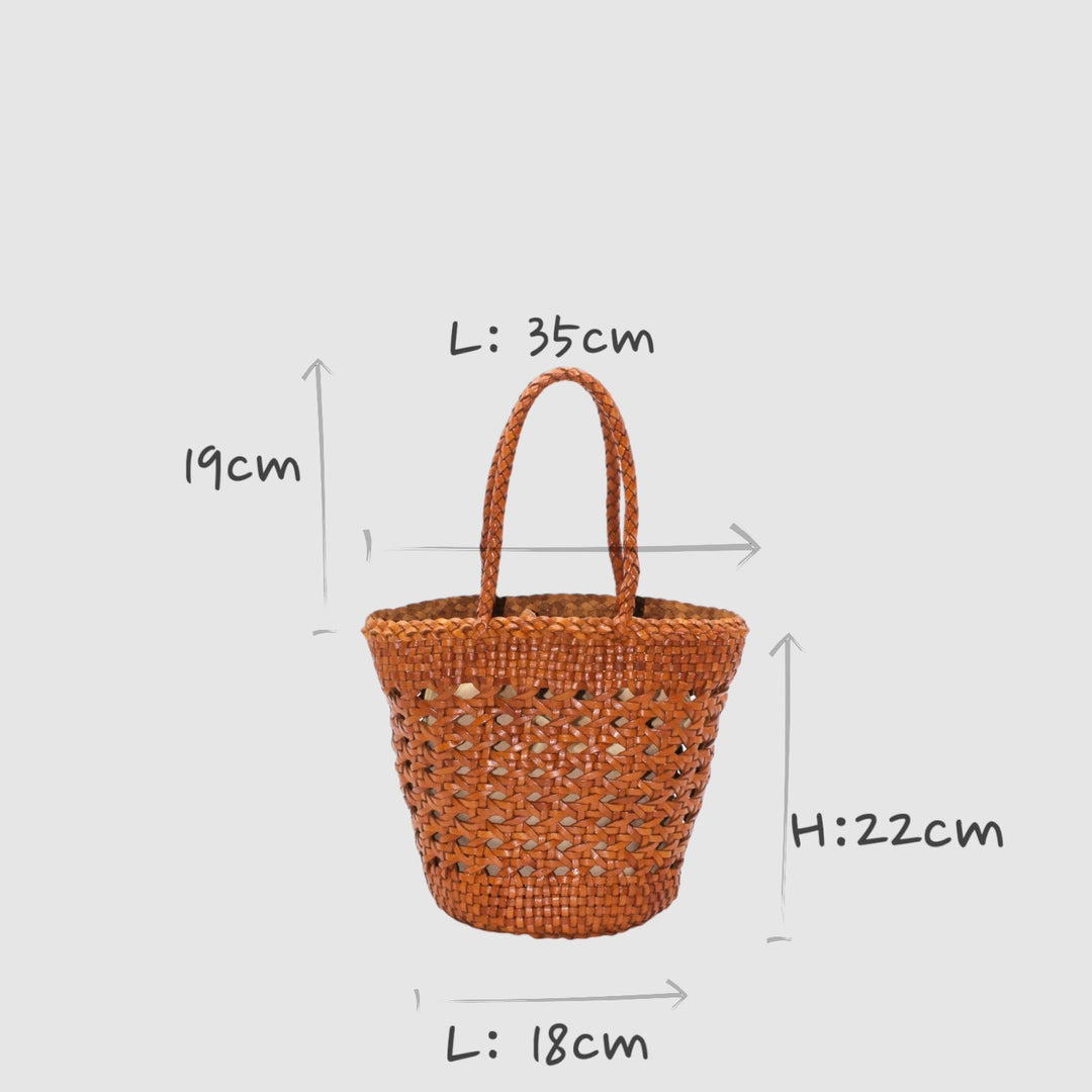 Ivy SOOK - Borsa a cestino in pelle intrecciata a mano - caramello
