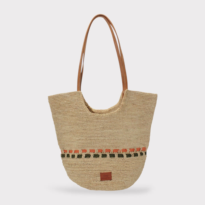 Zola SOOK - Borsa in rafia naturale fatta a mano - verde pastello e ambra