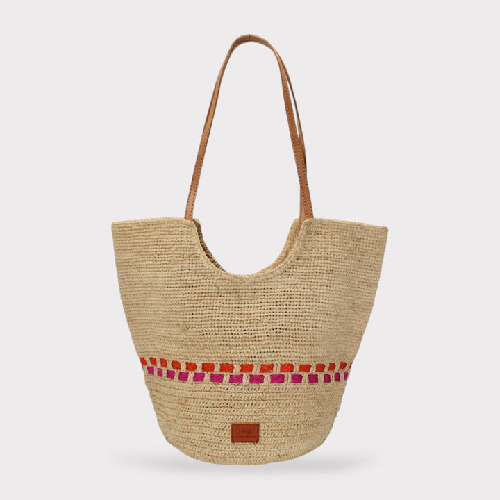 Zola SOOK - Borsa in rafia naturale fatta a mano - fucsia e arancione