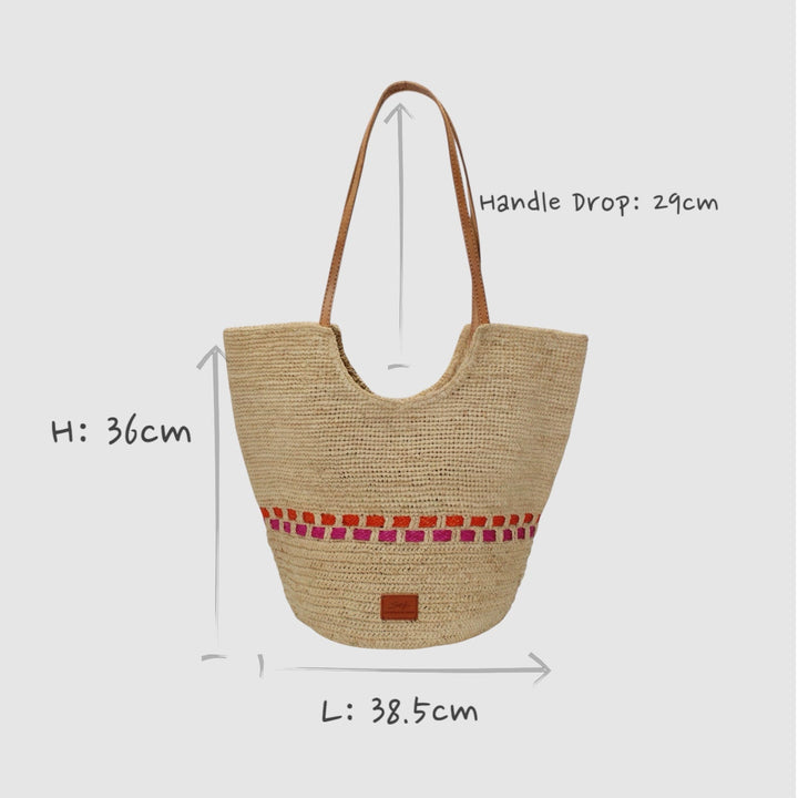 Zola SOOK - Borsa in rafia naturale fatta a mano - fucsia e arancione