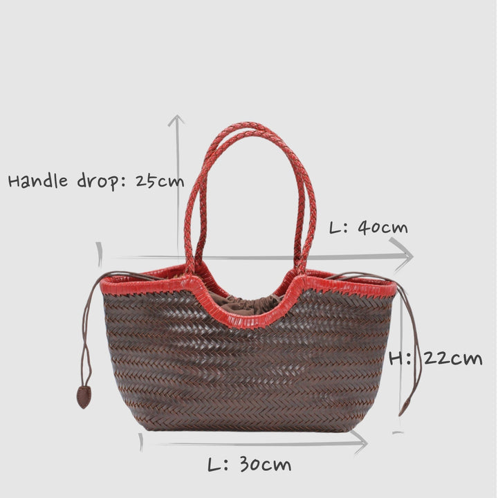 Carmel SOOK - Borsa in pelle intrecciata a mano - rosso rétro e caffè