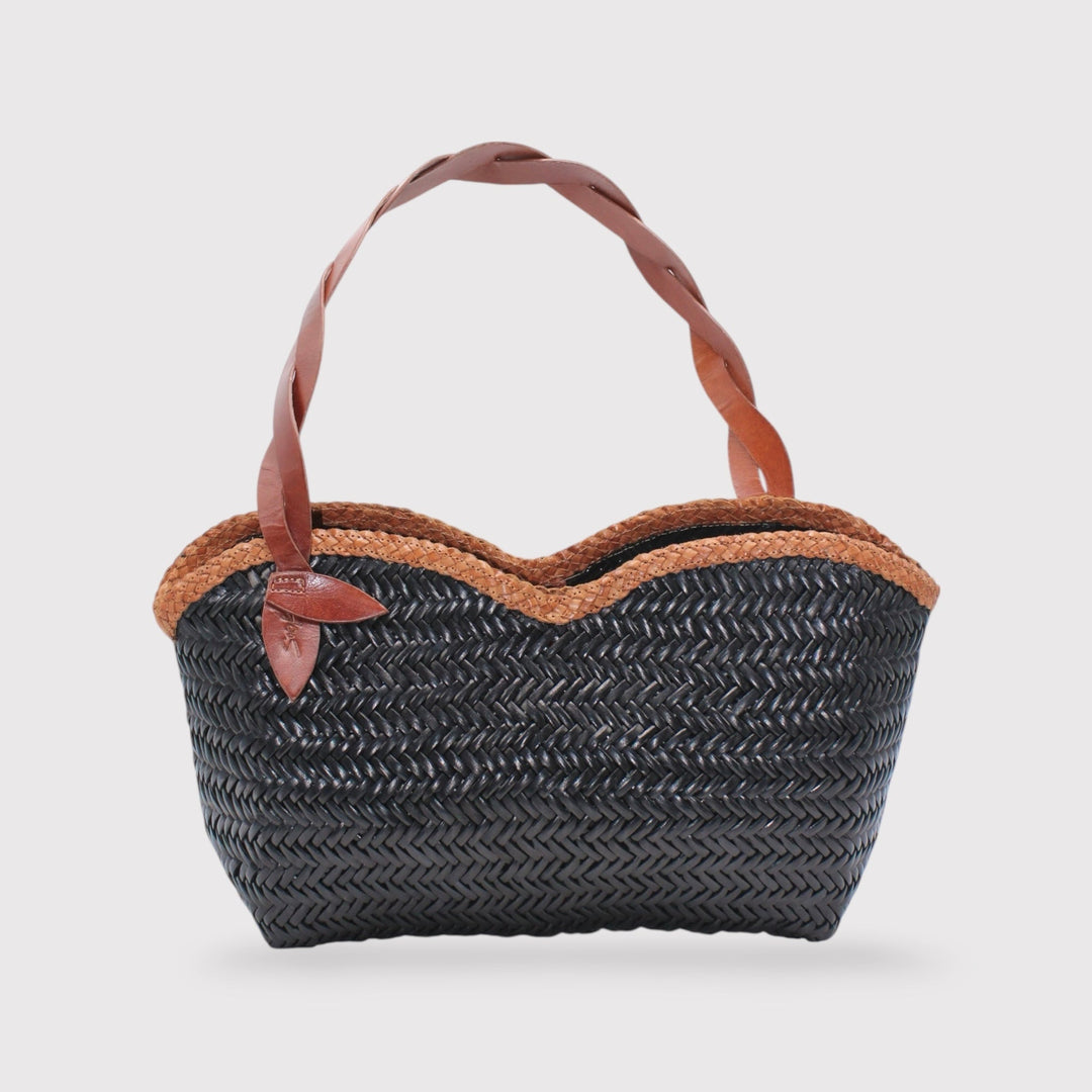 Léafa SOOK - Borsa a spalla in pelle conciata al vegetale - marrone e nero