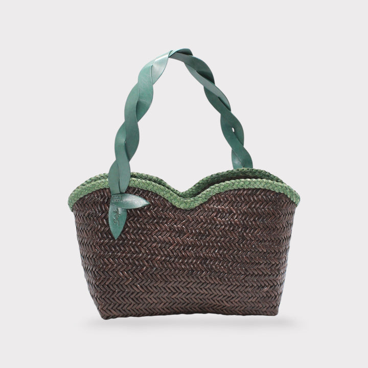 Léafa SOOK - Borsa a spalla in pelle conciata al vegetale - verde e caffè