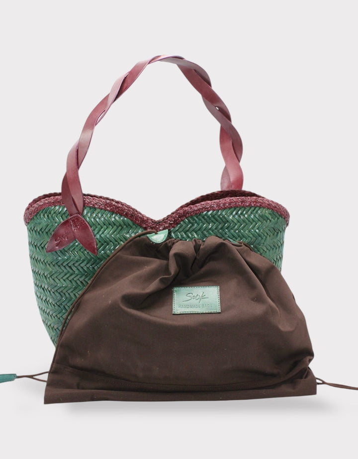 Léafa SOOK - Borsa a spalla in pelle conciata al vegetale - bordeaux e verde