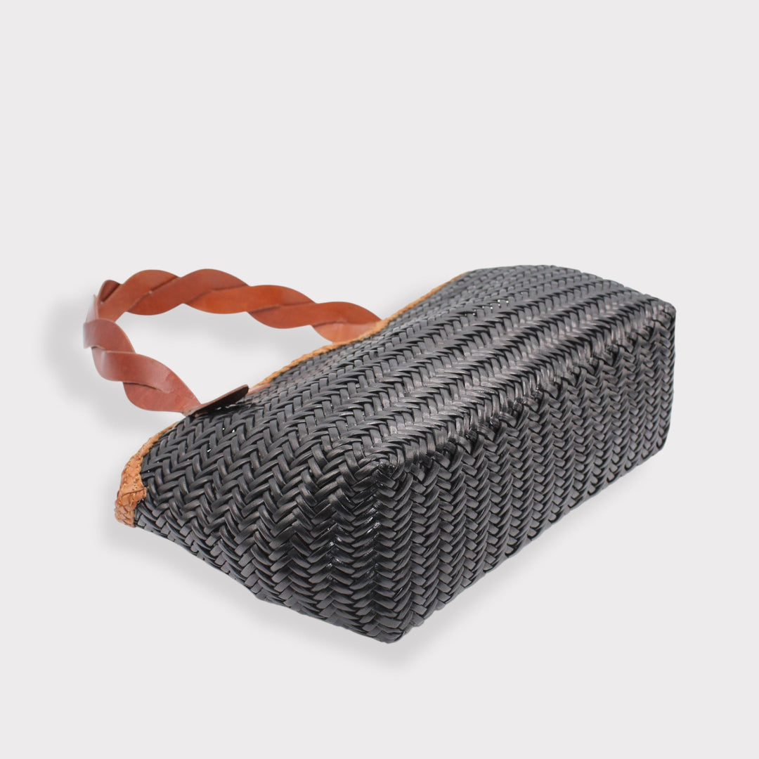 Léafa SOOK - Borsa a spalla in pelle conciata al vegetale - marrone e nero