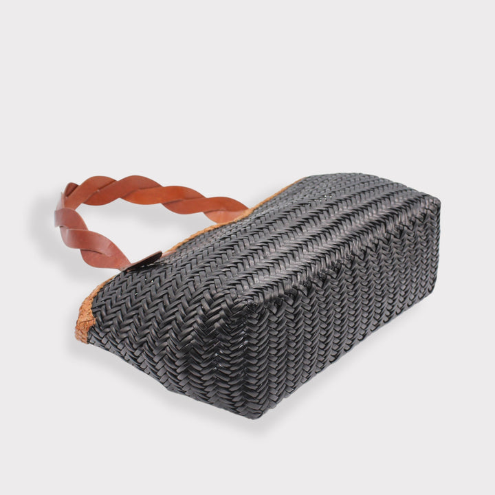 Léafa SOOK - Borsa a spalla in pelle conciata al vegetale - marrone e nero