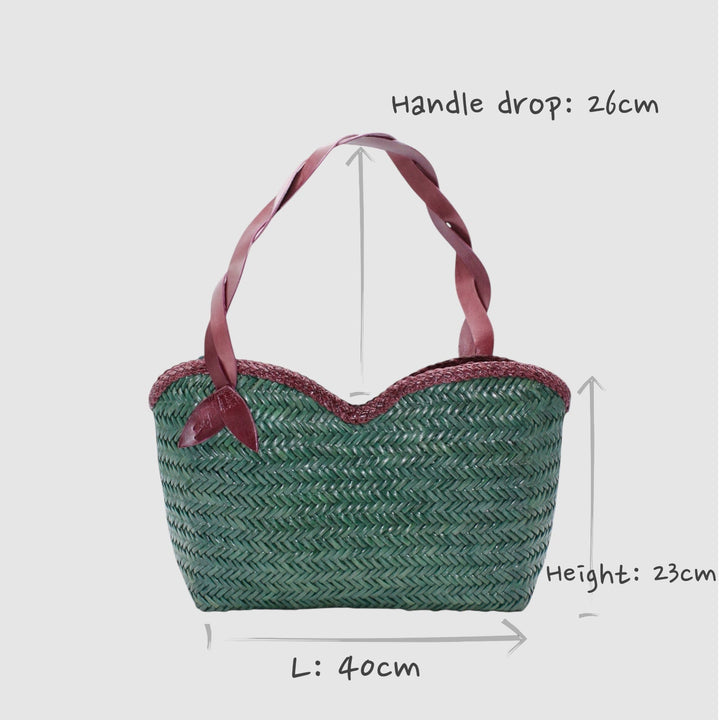 Léafa SOOK - Borsa a spalla in pelle conciata al vegetale - bordeaux e verde