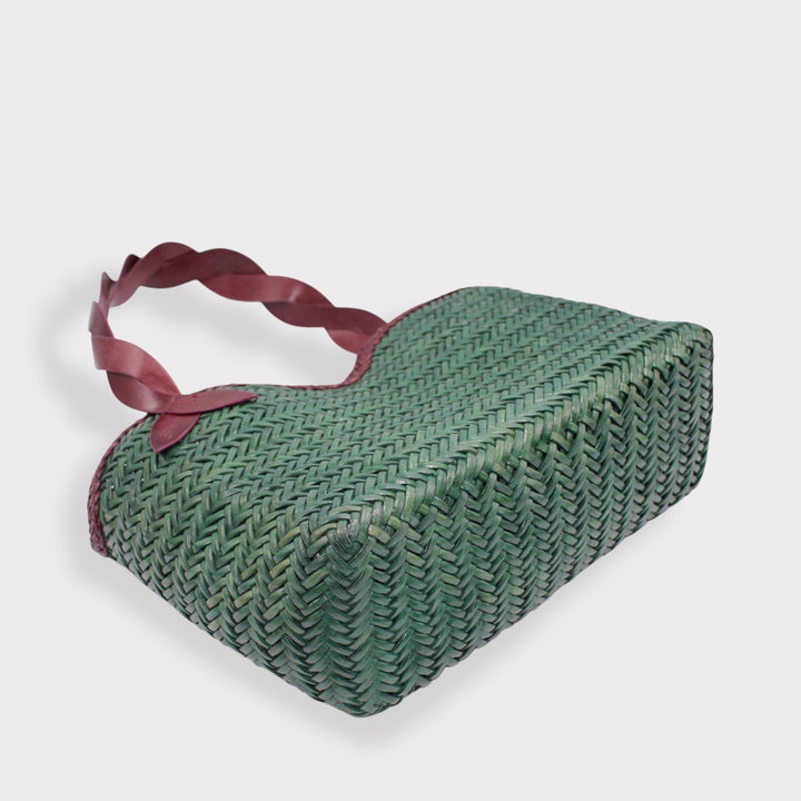 Léafa SOOK - Borsa a spalla in pelle conciata al vegetale - bordeaux e verde