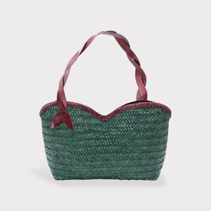 Léafa SOOK - Borsa a spalla in pelle conciata al vegetale - bordeaux e verde