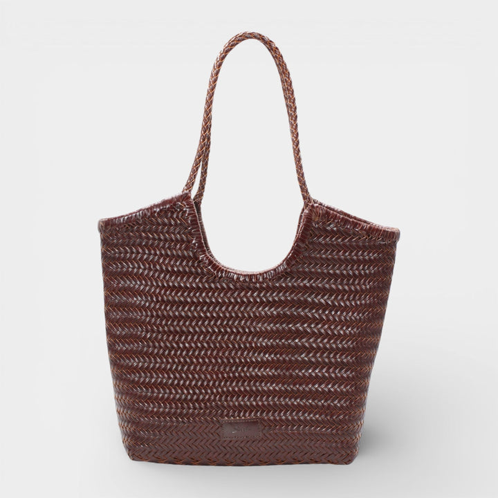 Liv SOOK - Borsa in pelle intrecciata a mano - caffè