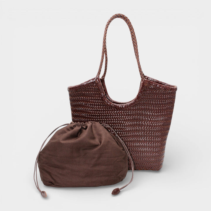 Liv SOOK - Borsa in pelle intrecciata a mano - caffè