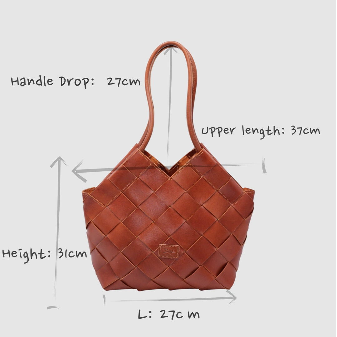 Beth SOOK - Borsa in pelle intrecciata a mano con taglio a V - caramello