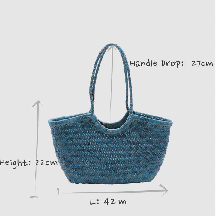 Adria SOOK - Borsa grande in pelle intrecciata a mano - blu mare