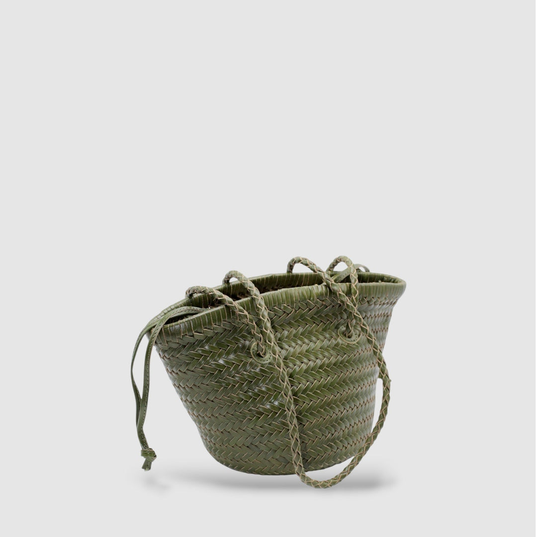Carmel SOOK - Borsa a secchiello in pelle intrecciata a mano - verde oliva