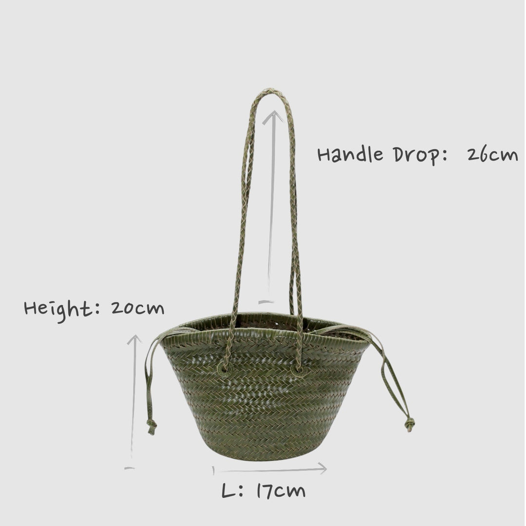 Carmel SOOK - Borsa a secchiello in pelle intrecciata a mano - verde oliva