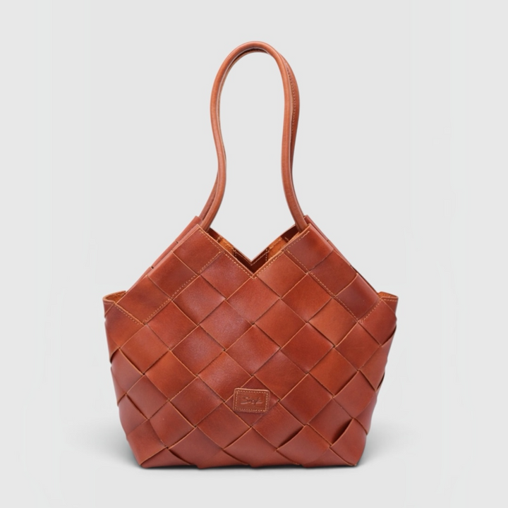 Beth SOOK - Borsa in pelle intrecciata a mano con taglio a V - caramello