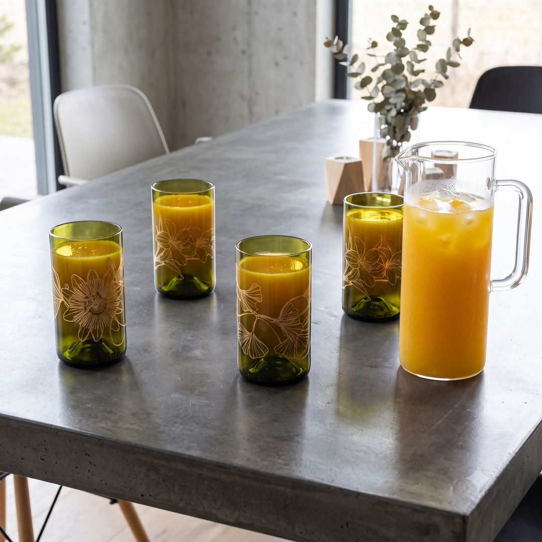 Botanic Flow – set di 3 bicchieri in vetro recuperato da 350 ml
