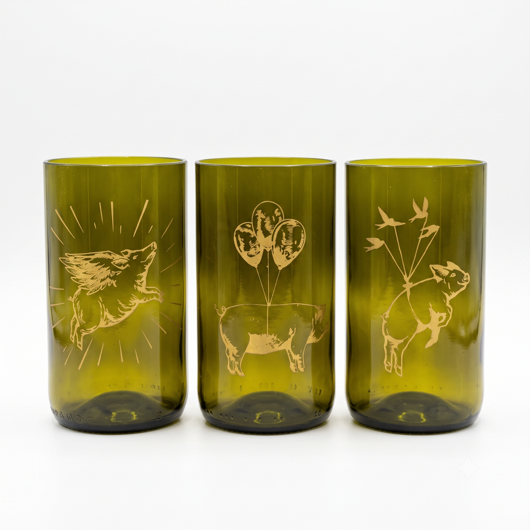 When Pigs Fly – set di 3 bicchieri in vetro recuperato da 350 ml