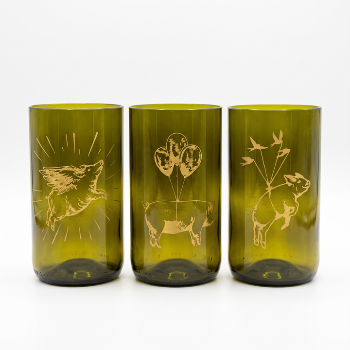 When Pigs Fly – set di 3 bicchieri in vetro recuperato da 350 ml