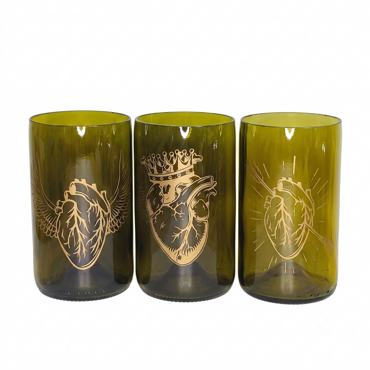 Cuore – set di 3 bicchieri in vetro recuperato da 350 ml